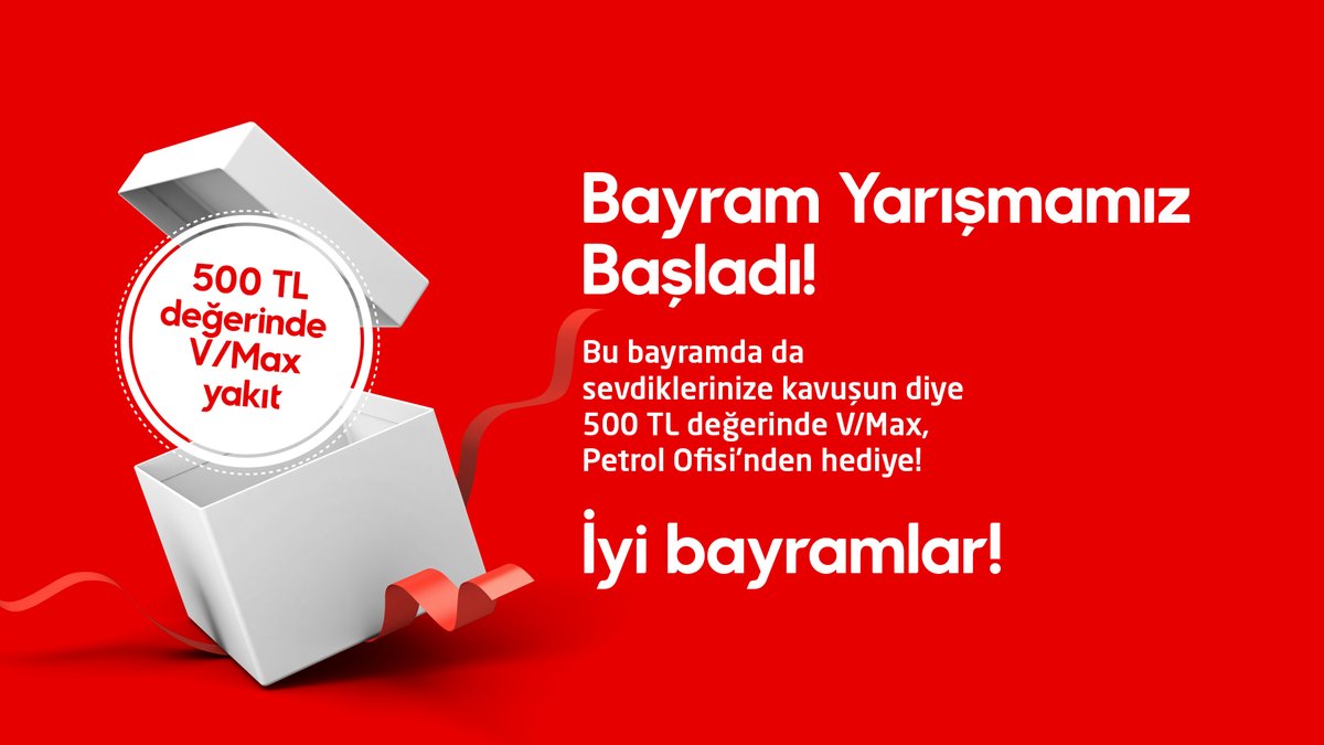 Bu bayramda da sevdiklerinize kavuşun diye 500 TL değerinde V/Max, Petrol Ofisi'nden hediye!🎁⛽ 500 TL değerinde V/Max kazanan 30 kişiden biri olmak için; 👉🏼Petrol Ofisi hesabımızı takip et! ❤️Yüzünü güldüren bir sevdiğini yorumlarda etiketle. #PetrolOfisi #VMax #KurbanBayramı