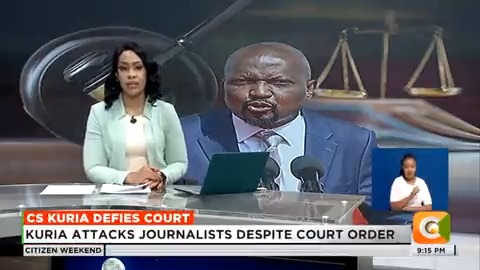 CS Kuria defies court: Kuria attacks journalists despite court order. Kuria called journalists prostitutes at a function in Murang’a. Court has barred CS Kuria from insulting journalists #CitizenWeekend Victoria Rubadiri