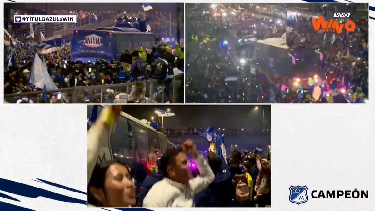 🔵⭐¡Bogotá vestida de 'Azul y Blanco'! Millonarios ya salió campeón y la gente lo festeja, Felicitaciones a todos los hinchas, directivos, celebren en paz, muchachos. En casa los esperan. #TÍTULOAZULxWIN