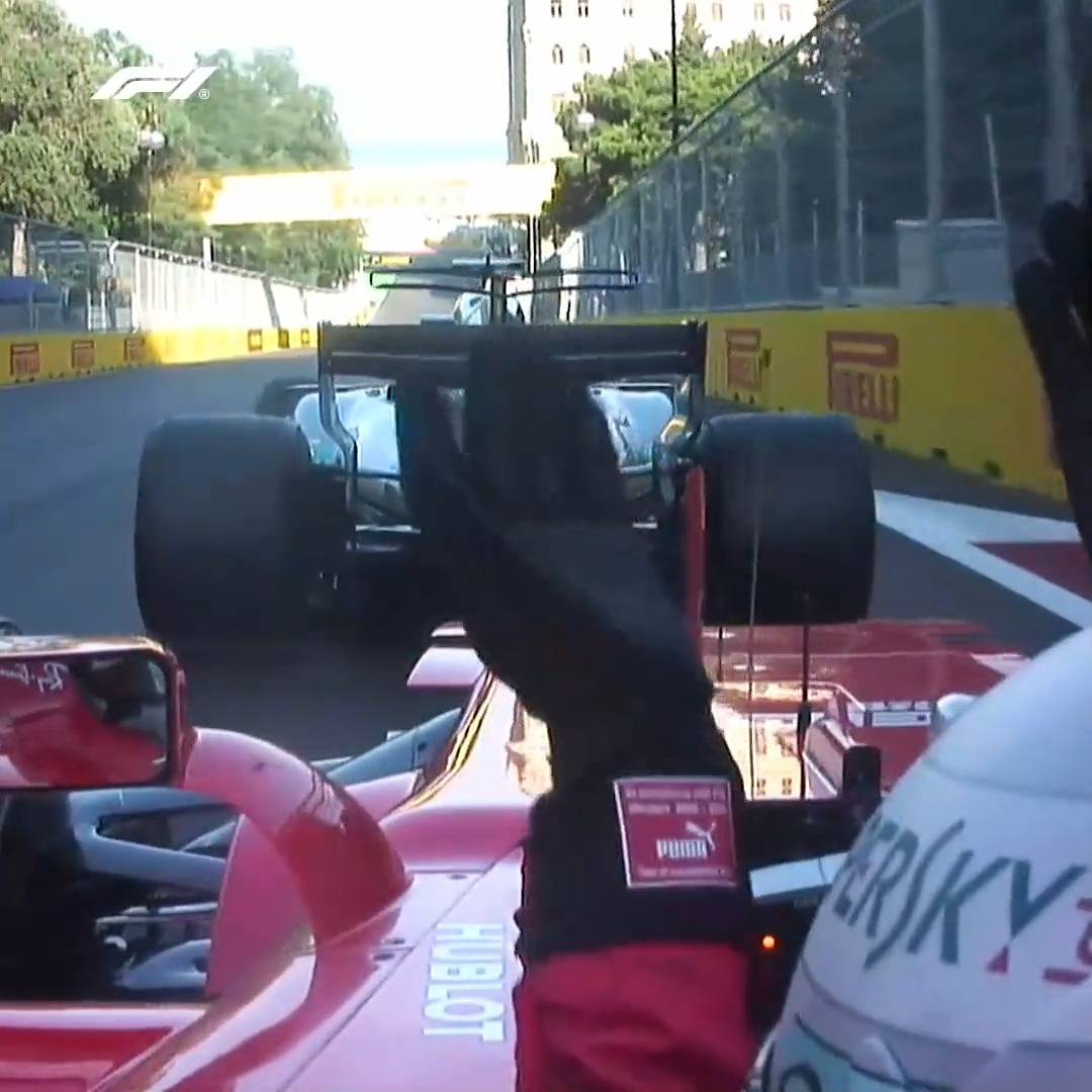 One of the most dramatic moments of the 2017 season 🤯 Vettel and Hamilton's on-track clash under the Safety Car in Baku 😅 #OnThisDay #F1