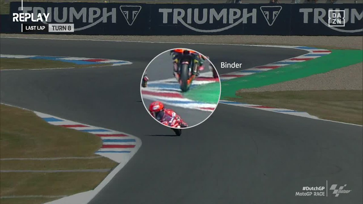 ¡En el mismo sitio que en la carrera al sprint! 🤯 Le quitaron el podio el sábado... y se lo quitan el domingo 😱 La acción por la que Binder perdió el podio en favor de Aleix Espargaró #DutchGP 🇳🇱 #MotoGP 🏁