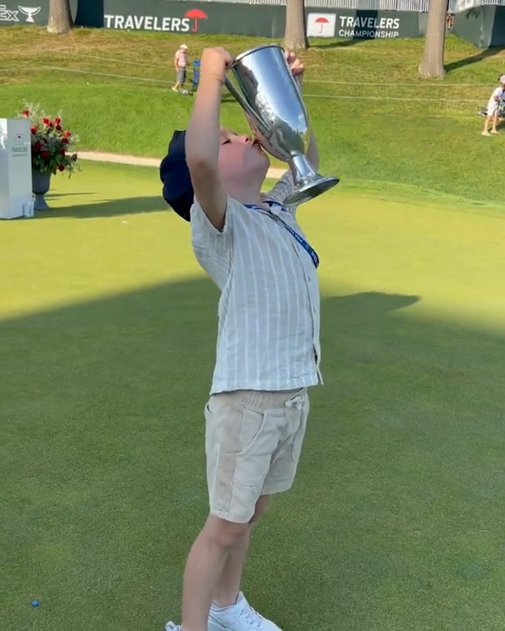 One for dad, two for the kiddos. Keegan Bradley's sons got a shiny surprise at the trophy ceremony following their father's victory TravelersChamp.
