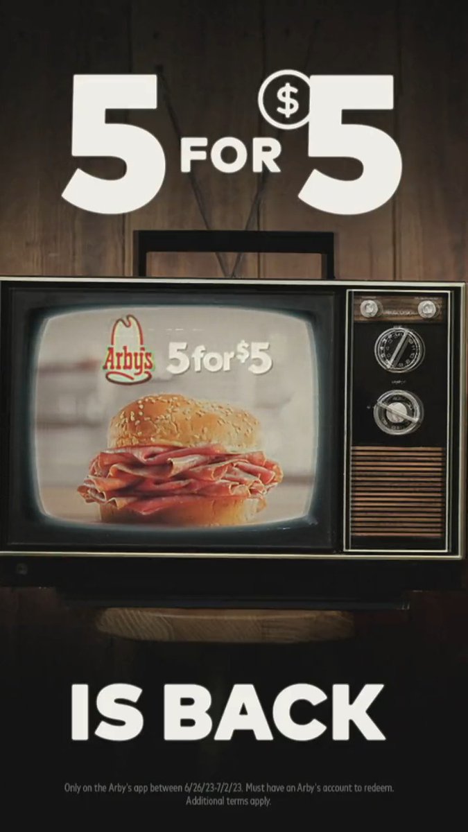 Arby’s is partying like it’s 1993! 5 for $5 is back all week. Sign up for Arby’s Rewards to get the deal on the Arby’s App.