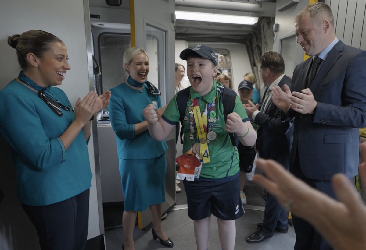 Welcome home Team Ireland Special Olympics Ireland 🥳 Today more than 100 athletes and their coaches (with 75 medals 🏅) flew home from The World Games in Berlin on flight EI 333 ✈️ Huge congrats from all of us ☘️