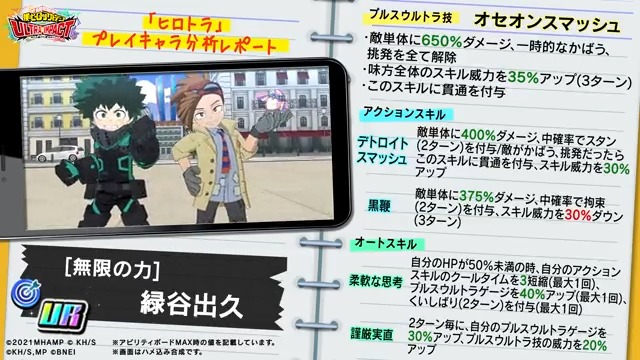 ＼劇場版コラボピックアップ開催中！／ ◆UR【無限の力】緑谷出久◆ 演出にはあのロディが登場！ ターンの経過でプルスウルトラ技の威力がUPしていくアタッカー！ かばう、挑発状態の相手にも有利なスキルを持つ！ 期間：～7/25(火)23:59予定 #ヒロトラ #ヒロアカ #僕のヒーローアカデミア