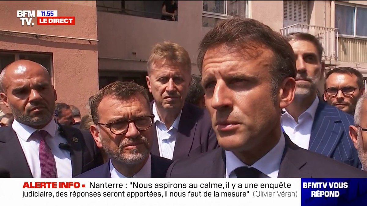 Emmanuel Macron: "Je veux dire l'émotion de la Nation toute entière après la mort du jeune Nahel et dire à sa famille toute notre solidarité et l'affection de la Nation"