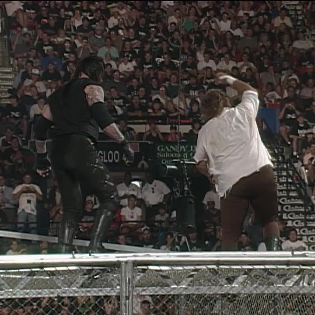 2️⃣5️⃣ YEARS AGO TODAY On this day in 1998, Undertaker threw @foleyispod off Hell in a Cell, and plummeted sixteen feet through an announcer's table!