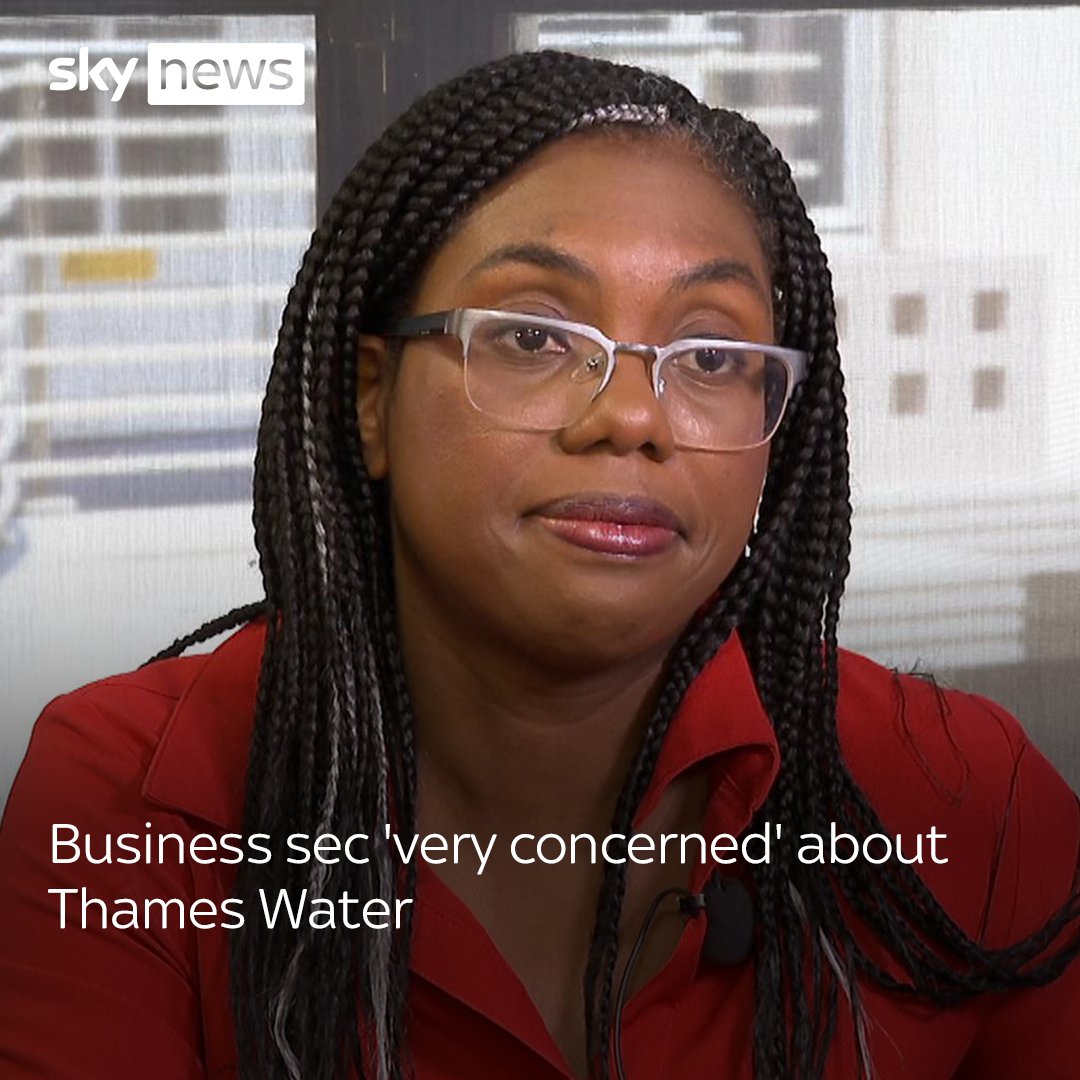 Kemi Badenoch said she is 'very concerned' about fears Thames Water could collapse, saying the govt needs to make sure that the company survives. Contingency plans are being drawn up as doubts grow about the ability of the firm to service its £14bn debt.