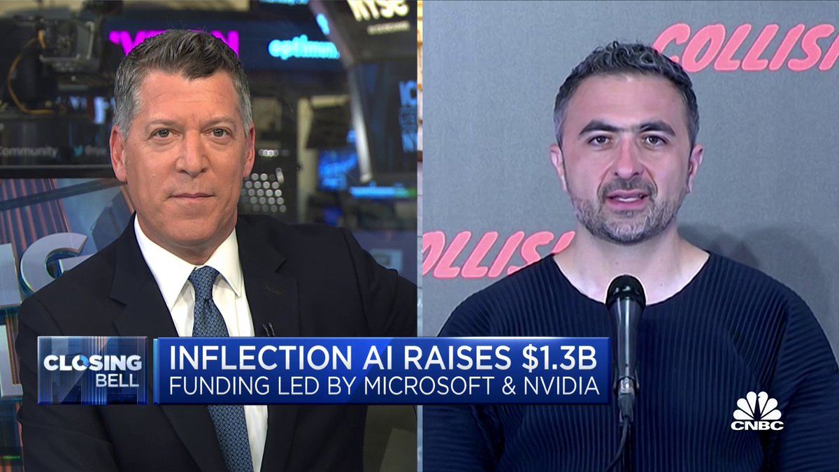 Inflection AI announcing today it secured $1.3B in its latest round of funding, led by #Microsoft and new investor #Nvidia CEO and co-founder @mustafasuleymn on what's next for the company: