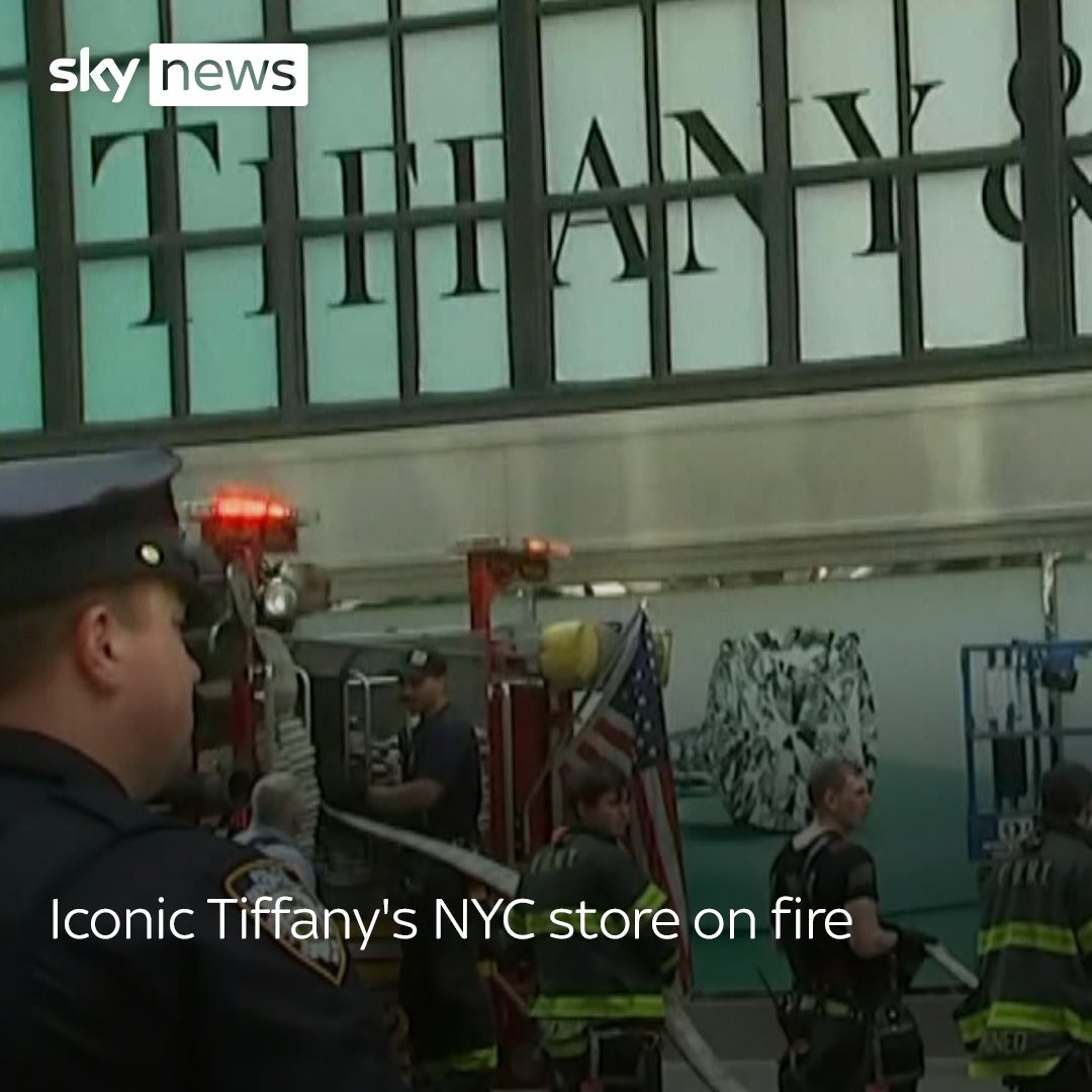 Large fire breaks out at iconic Tiffany's jewellery store in New York City. At its height, 14 fire appliances and 80 firefighters were battling the blaze, which began in an underground utility vault, the FDNY said.