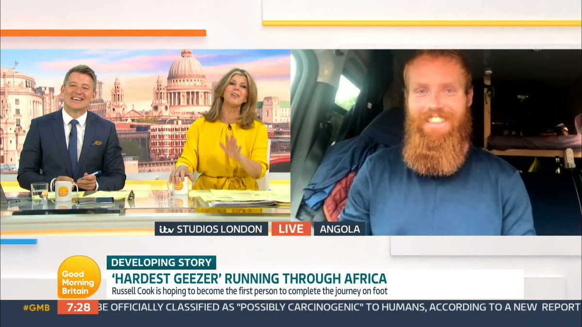 'We made it out alive and have lived to tell the tale.' Russell Cook, an extreme marathon runner who is known as the 'Hardest Geezer', was set upon by armed thugs in rural Angola 1,800 miles into his 9000-mile journey running across Africa. Russ Cook is live from Angola.