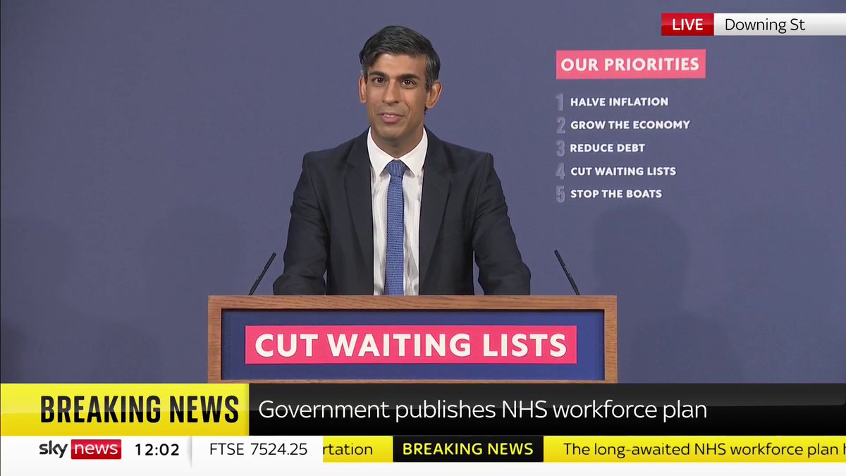 "Government's from all parties have ducked the challenge for decades. It isn't right that we don't train enough people here at home to staff our health service." Rishi Sunak is outlining the governmnet's NHS workforce plan. For updates: 📺 Sky 501