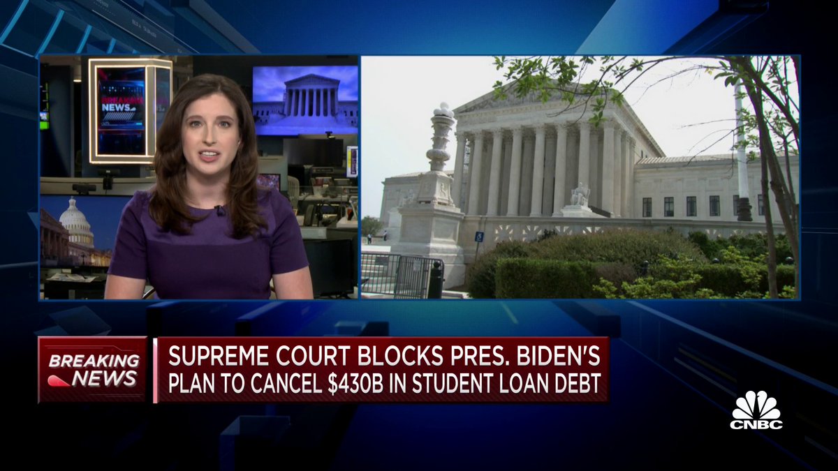 BREAKING: The Supreme Court has struck down President Biden’s student loan forgiveness plan, denying tens of millions of Americans the chance to get up to $20,000 of their debt erased. Emily Wilkins reports.