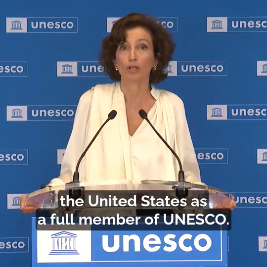 "The return of the US is a recognition of the centrality of UNESCO's mandate, because in today's global issues, there is no way the world can face them without education for all, without the sciences, without culture, without information" - Audrey Azoulay #UnescoGC