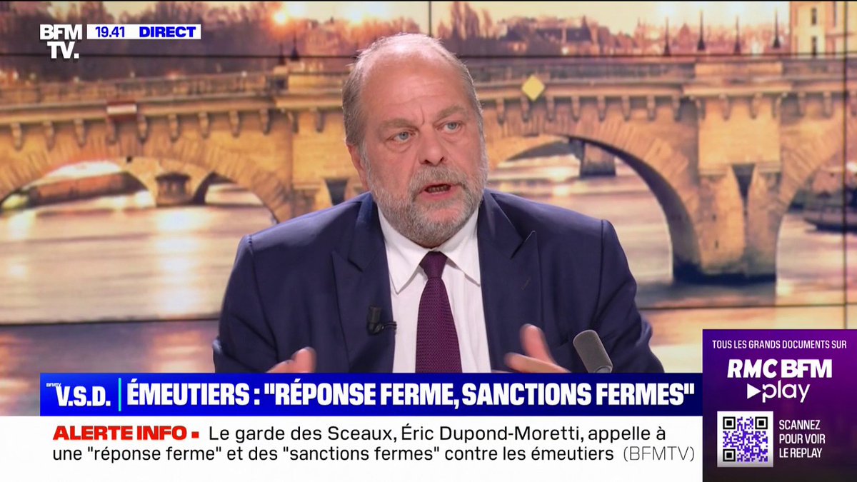 Émeutes: "Quand on a 14 ans, on doit être surveillé par ses parents", estime Éric Dupond-Moretti