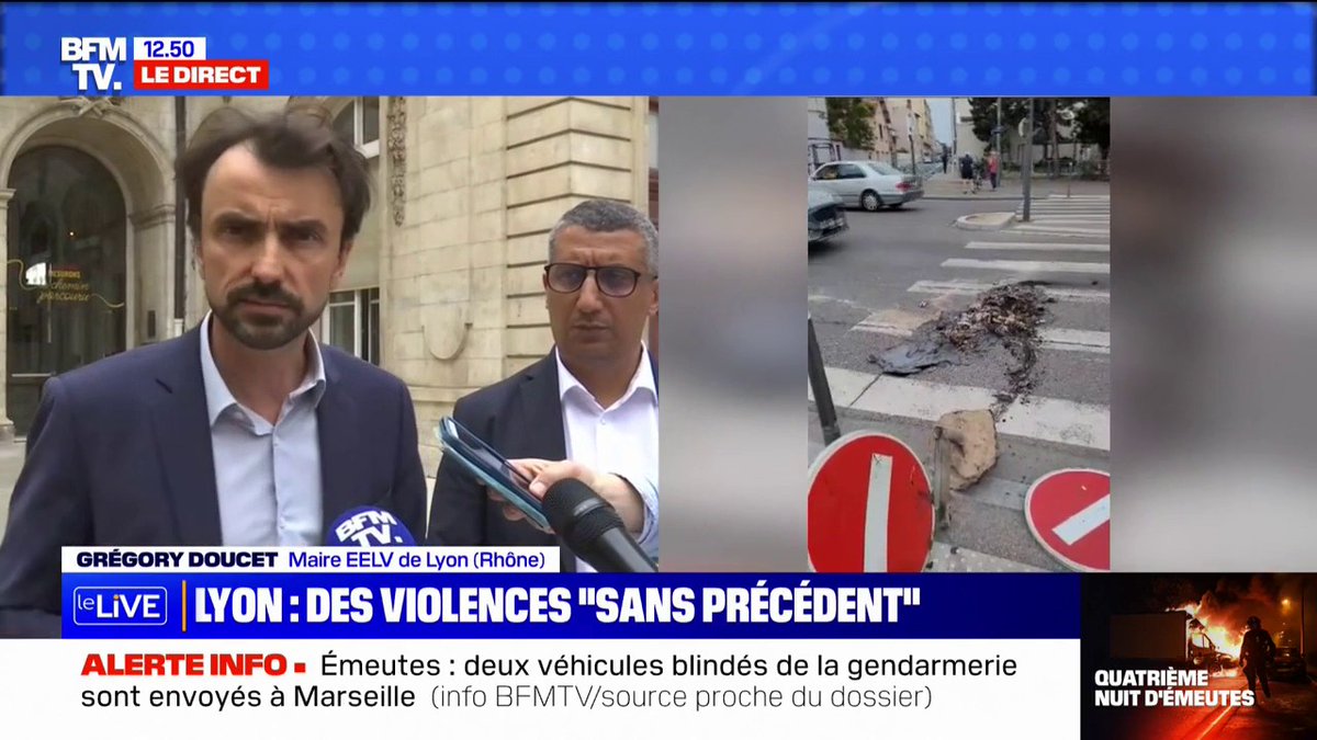 Grégory Doucet (Grégory Doucet), le maire de Lyon, évoque "des violences sans précédent" et une "quarantaine de magasins attaqués" dans sa ville