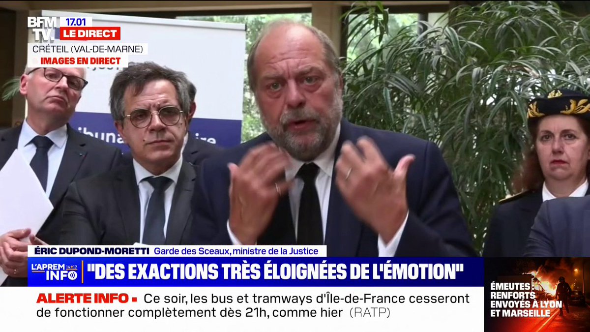 Émeutes: Éric Dupond-Moretti appelle à "la responsabilité des parents"
