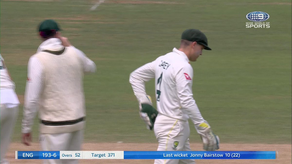 Carey runs out Bairstow in dramatic fashion. 😲 #TheAshes 2nd Test | Live, on Channel 9 &amp; 9Now. #9WWOS #Cricket #Ashes #ENGvsAUS