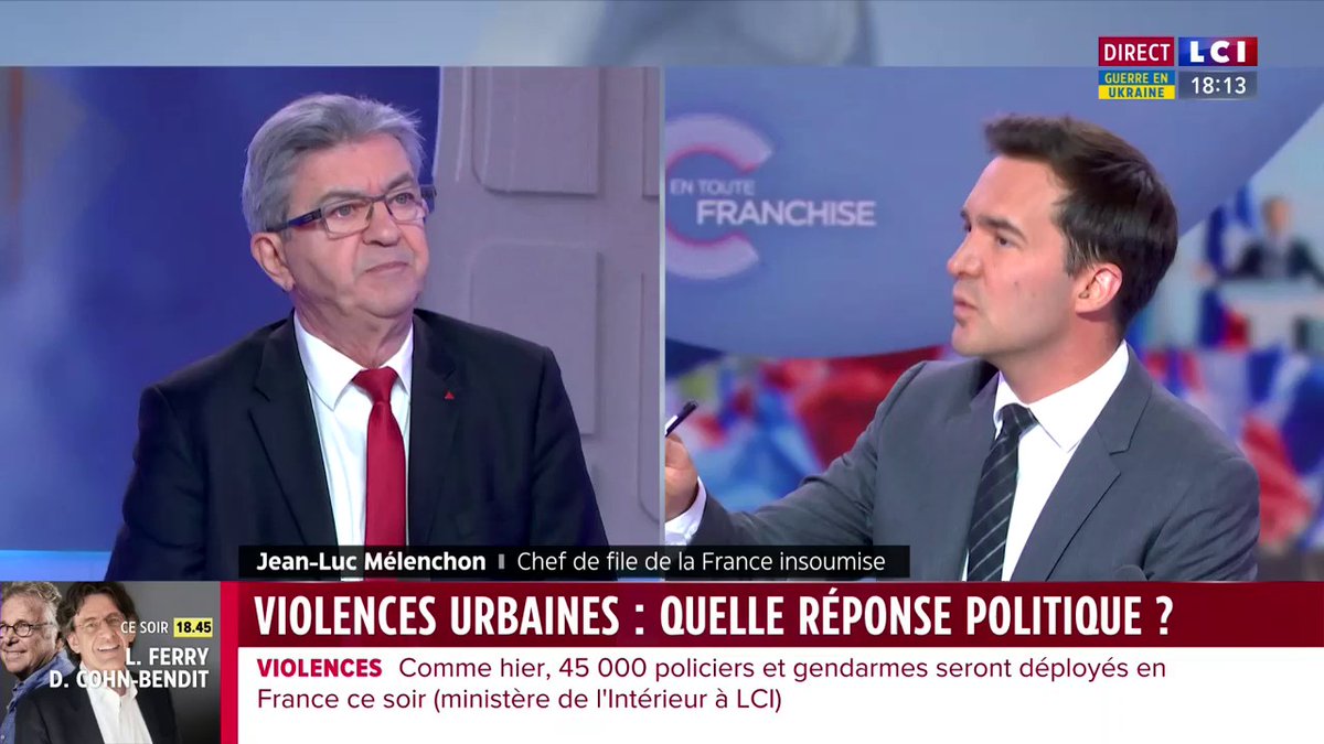 🔴 "Le pouvoir politique ne contrôle plus la police. C'est la police et ses syndicats qui fait peur au pouvoir", estime (Jean-Luc Mélenchon), chef de file de la La France insoumise, qui fustige le syndicat #Alliance ▶ #EnTouteFranchise - Adrien Gindre