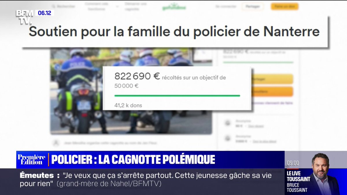 Mort de Nahel: la cagnotte de soutien au policier auteur du tir, créée par le militant d'extrême droite Jean Messiha, atteint plus de 800.000€ 👉 Dans le même temps, 150.000€ ont été récoltés en soutien à la famille de Nahel