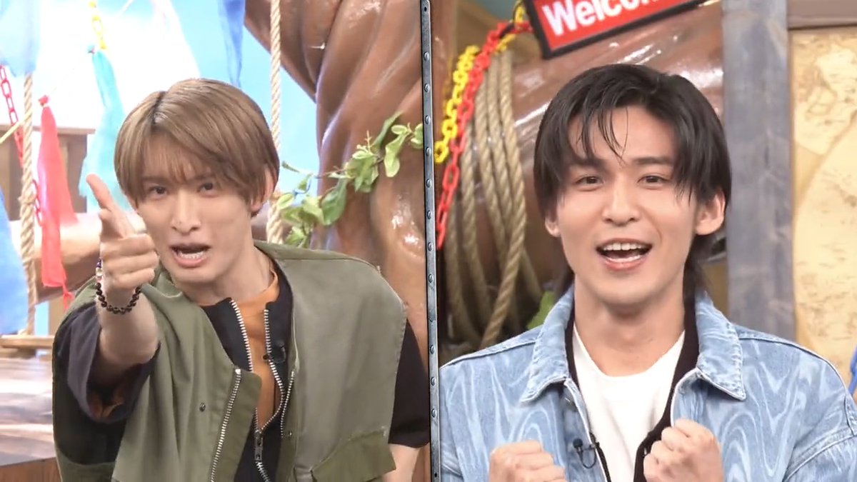 岡村さん＆めめこじで始まりました😊🙌 純烈🆚怪奇!YesどんぐりRPG 脱出島初の団体戦👨‍👨‍👦‍👦🏝️ #純烈 それとも #YesどんぐりRPG 🤔🌀 #冒険少年 で応援＆優勝予想お願いしますー！！！ #岡村隆史 #SnowMan #向井康二 #目黒蓮 #今田美桜 #福本莉子
