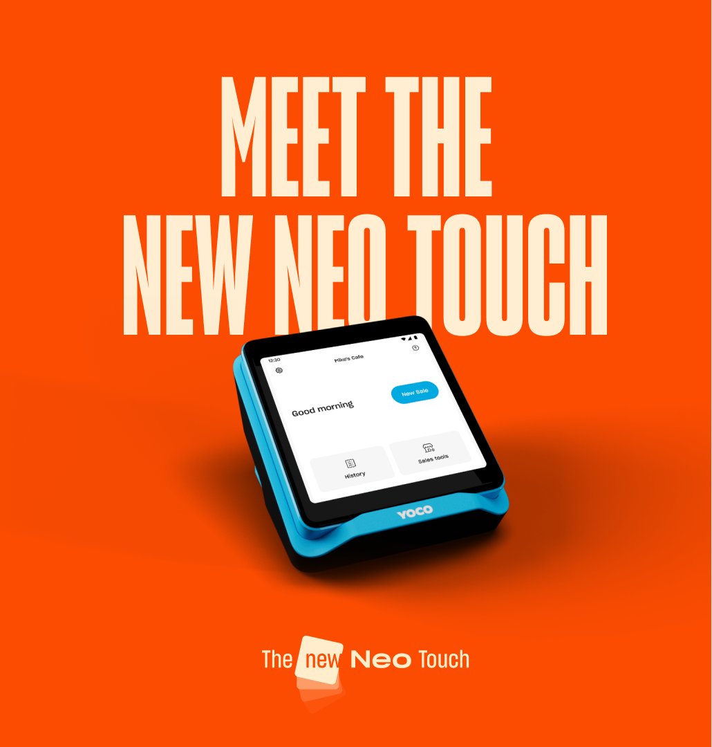 Meet the new Yoco Neo Touch - for payments so simple it’s kinda boring. 🥱 If you're a business owner who just wants to get paid, then this is for you. The Neo Touch comes with a sleek design, unlimited 4G data, all-day battery life and a smart touchscreen. It’s standalone, fits in the palm of your hand, and gets you paid fast, simply and easily. Because who needs drama?