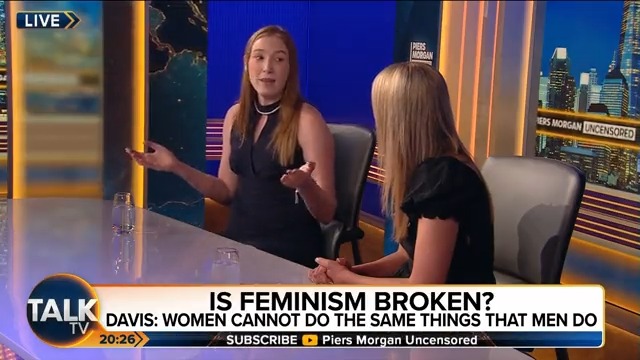 "I don't think men and women are equal until we do the full work... go be a plumber, go be an electrician!" YouTuber Pearl Davis explains why she doesn't think women should be allowed to vote to Ava Santina. Ava-Santina | H. Pearl Davis | Piers Morgan | #PMU