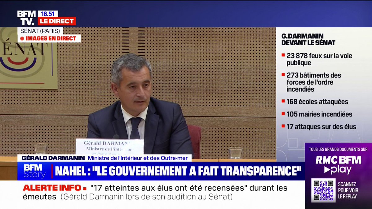 Profil des interpellés lors des émeutes: "La moyenne d'âge est entre 17 et 18 ans" et "60% n'ont pas de casier judiciaire", indique Gérald Darmanin