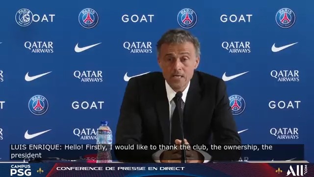 🎙💬 Les premiers mots en 𝙛𝙧𝙖𝙣𝙘̧𝙖𝙞𝙨 du nouvel entraîneur du Paris Saint-Germain, Luis Enrique ! ⤵️ #WelcomeToParisLuisEnrique