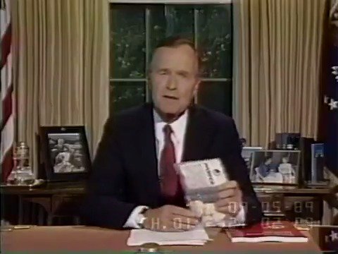 President George H.W. Bush Address on National Drug Policy During the speech, President Bush held up a bag of crack cocaine purchased by drug agents across the street from the White House.