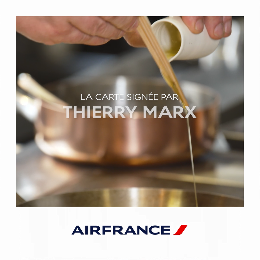 Depuis le 1er juillet et pour la première fois, le chef Thierry Marx, deux étoiles Michelin, signe les recettes des cabines Business long-courriers d'Air France au départ de Paris. Montez à bord et surprenez vos papilles grâce à ces mets inédits.