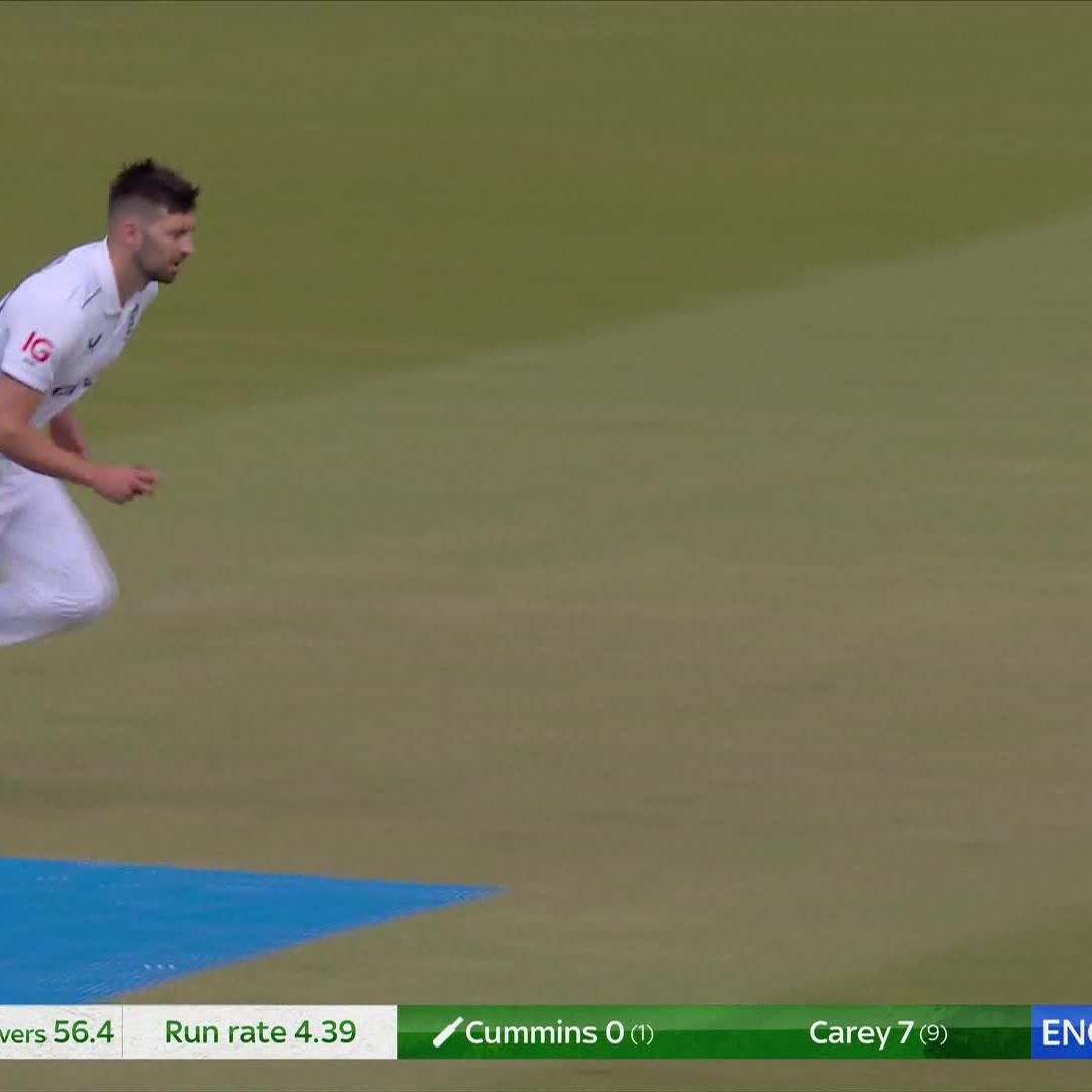 So fast, Pat Cummins didn't even play a shot 🌪️ How good is Mark Wood? 🤯 #EnglandCricket | #Ashes