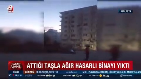 Attığı taşla ağır hasarlı binayı yıktı, 8 katlı bina tuz buz oldu
