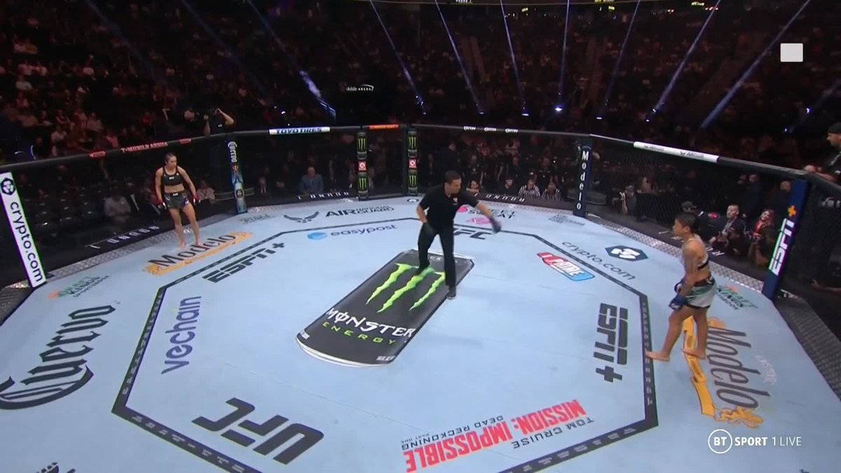 Denise Gomes walked out in the T-Mobile with the majority of this crowd behind Yazmin Jauregui.... She just ended inside 20 seconds 🤯🤯🤯 #UFC290 | BT Sport 1