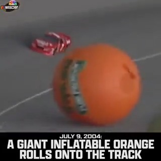 19 years ago TODAY, a giant orange chased a NASCAR driver on the track.