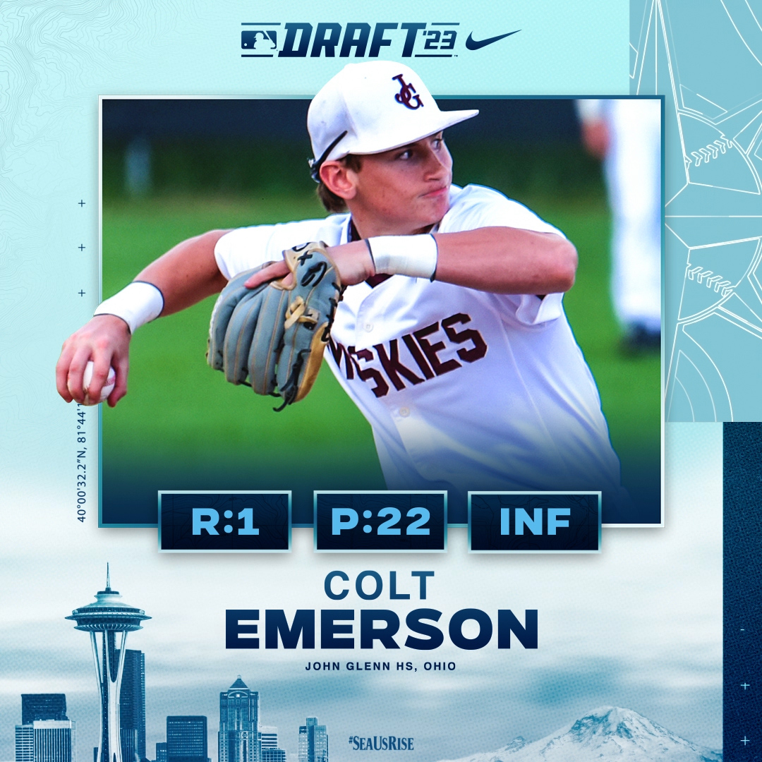 LOCK IT IN 🔐 With the 22nd pick of the 2023 #MLBDraft, we've selected Colt Emerson, an INF from John Glenn High School. #SeaUsRise