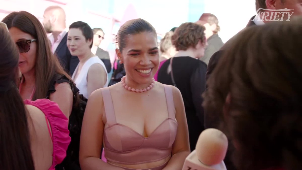 America Ferrera breaks down her #Barbie premiere outfit — and freaks out over Nicki Minaj's appearance on the pink carpet.