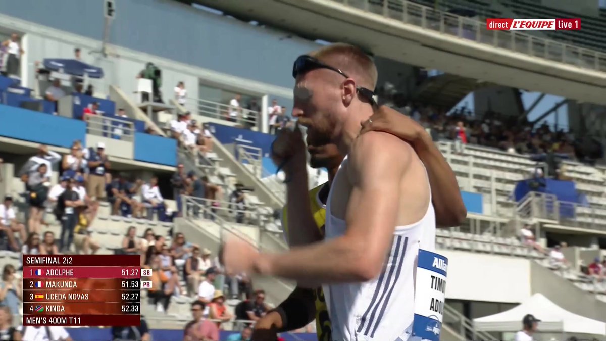 Les Français Timothée Adolphe et Trésor Makunda se sont qualifiés pour la finale du 400 m T11. Suivez les Mondiaux de para-athlétisme dans votre espace tv : #lequipeATHLE #Paris23