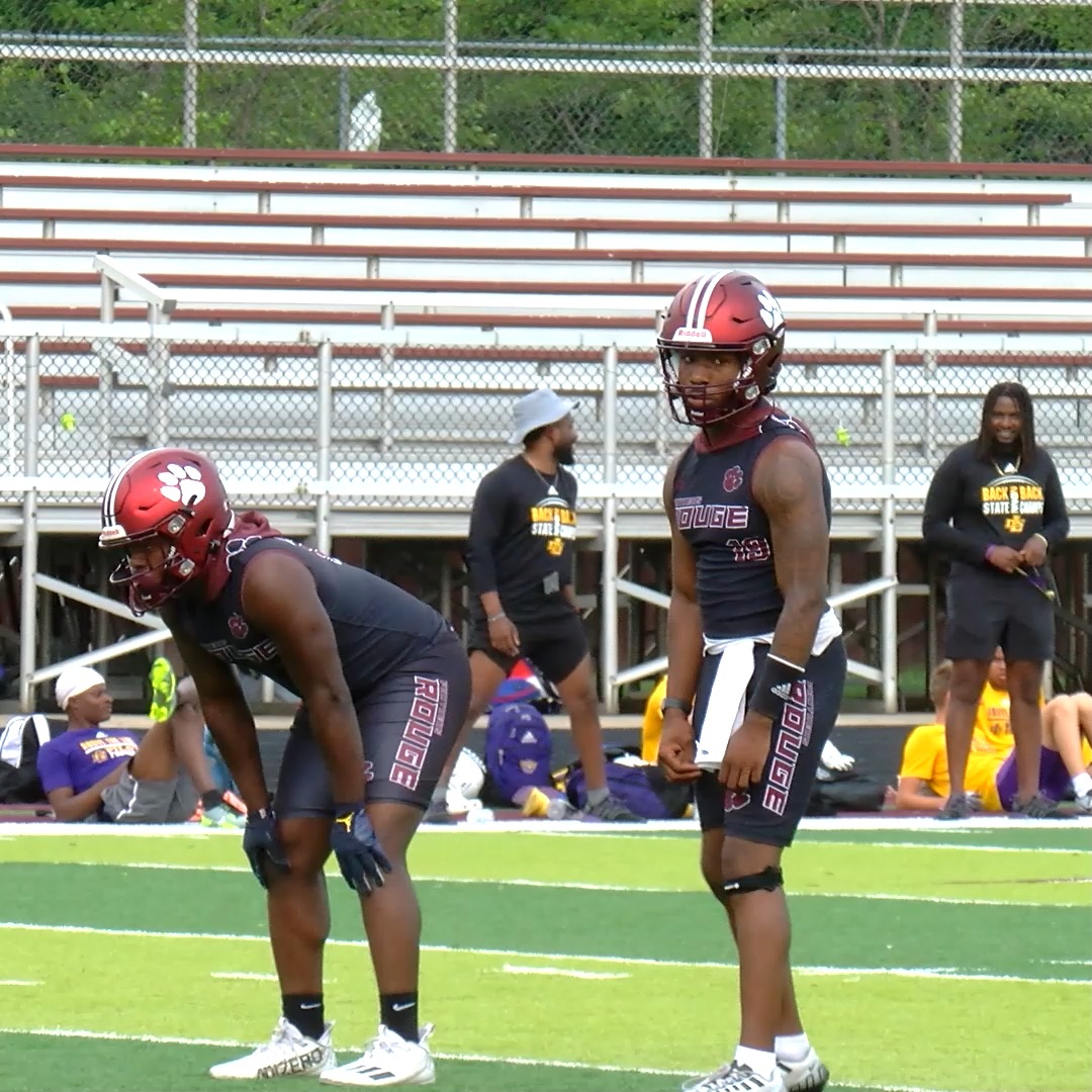 River Rouge's Marquis Meadows and Isaiah Anglin, light up the field with impressive TD receptions from junior quarterback McKale McDowell in 7v7 action on July 11th, 2023. Powered by Lawrence Tech. Visit Riverrougehighschool