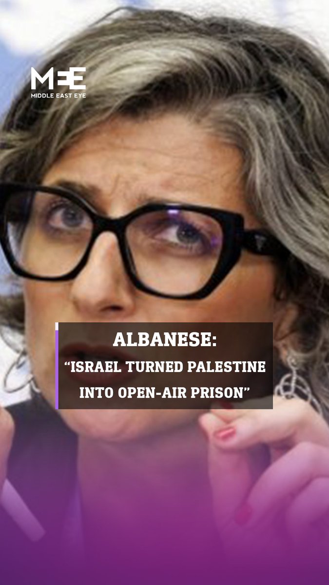 “There is no other way to define the regime that Israel has imposed on the Palestinians, which is apartheid by default, other than an open air prison.” UN Special Rapporteur Francesca Albanese said on Tuesday that Israel has turned occupied Palestine into an open-air prison