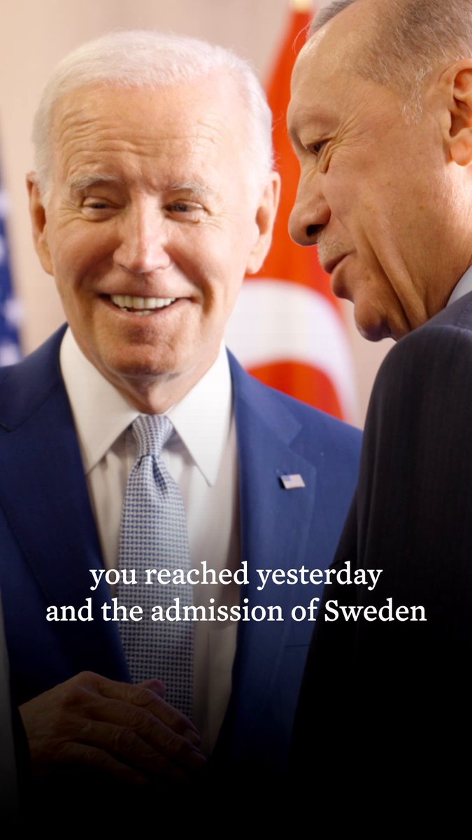 Yesterday, Türkiye reached a historic agreement on the admission of Sweden into NATO. President Erdoğan, thank you for your courage, leadership, and diplomacy. This summit reaffirms our commitment to the NATO defense, and I hope we can continue to make it even stronger.