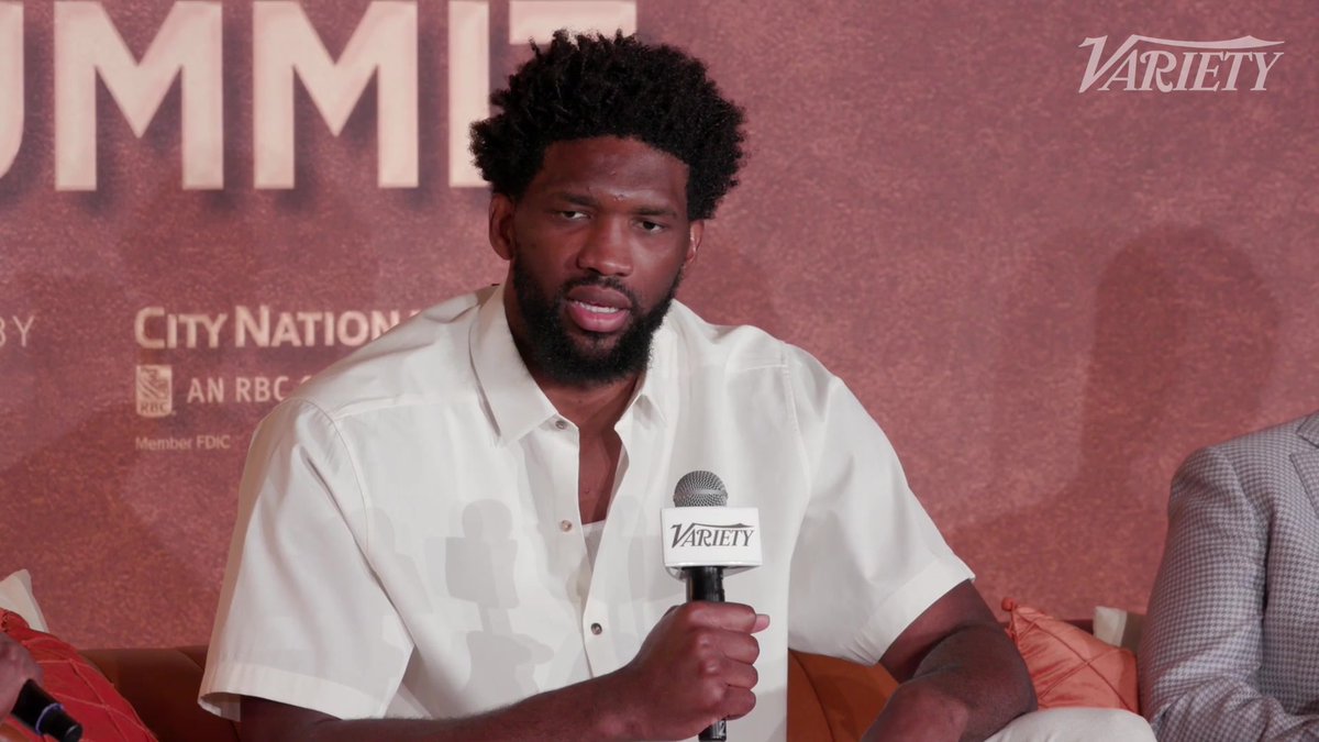 Joel Embiid talks about sharing NBA history with inspiration Hakeem Olajuwon at Variety + Sportico's Sports & Entertainment Summit presented by City National Bank Bank.