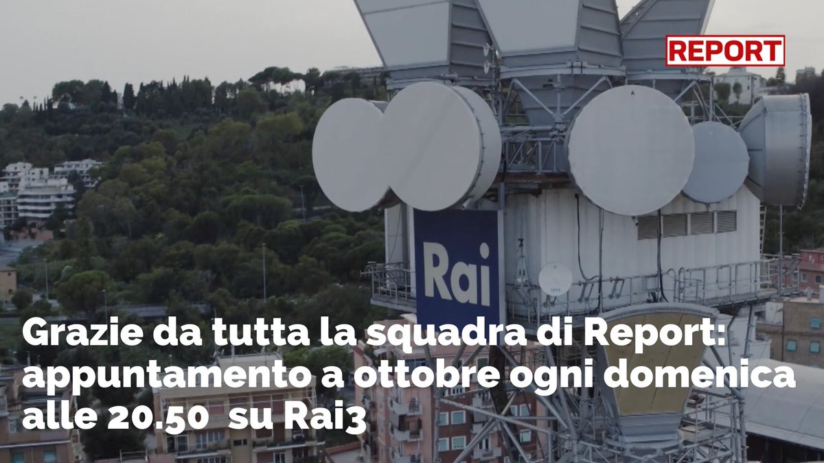 Termina la lunga serie di #Report. A partire da ottobre passeremo alla domenica alle ore 20.50. Intanto vi terremo compagnia per tutta l'estate con le nostre repliche il lunedì sera e il sabato pomeriggio. Un immenso grazie da tutta la squadra di #Report