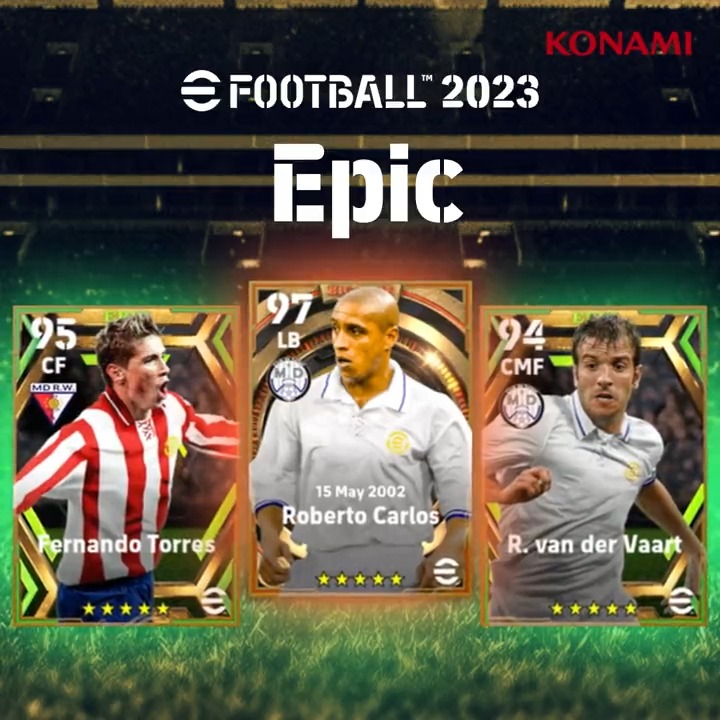 This week's #eFootball Epics are coming to you from the Spanish capital! 🇪🇸 🇧🇷🚀 'Big Time' Roberto Carlos 🇪🇸🥅 Fernando Torres 🇳🇱🎩 Rafael van der Vaart Don't miss out on the chance to add them to your Dream Team squads!