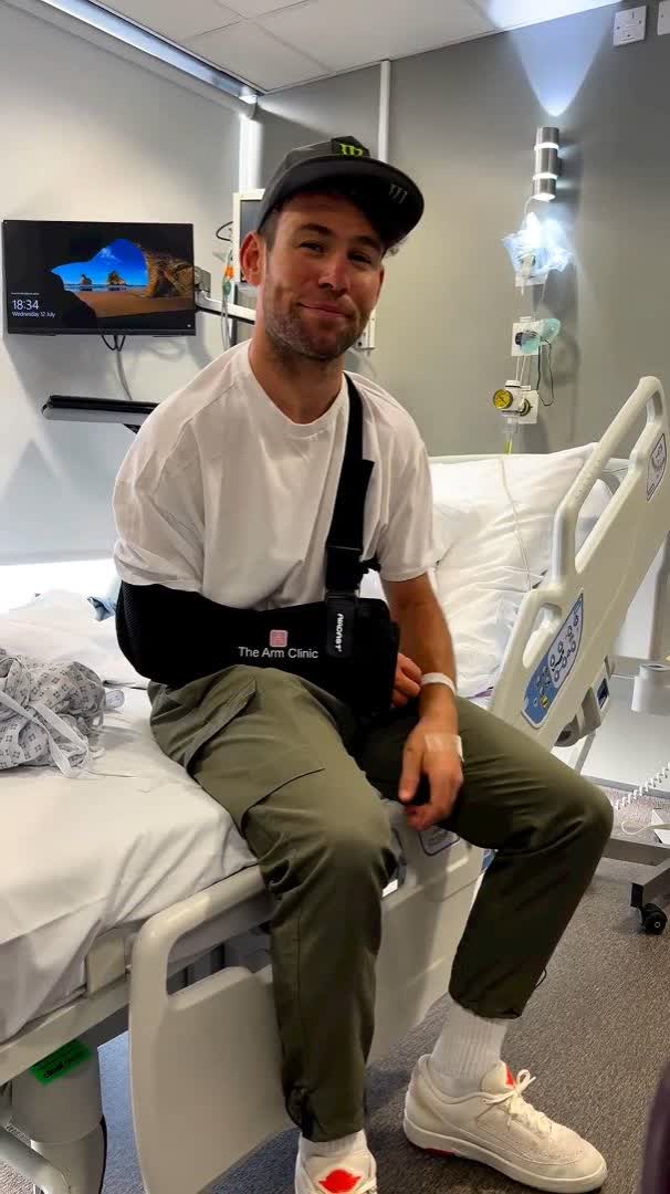 An update on Mark Cavendish from his hospital bed 🤕 #TDF2023
