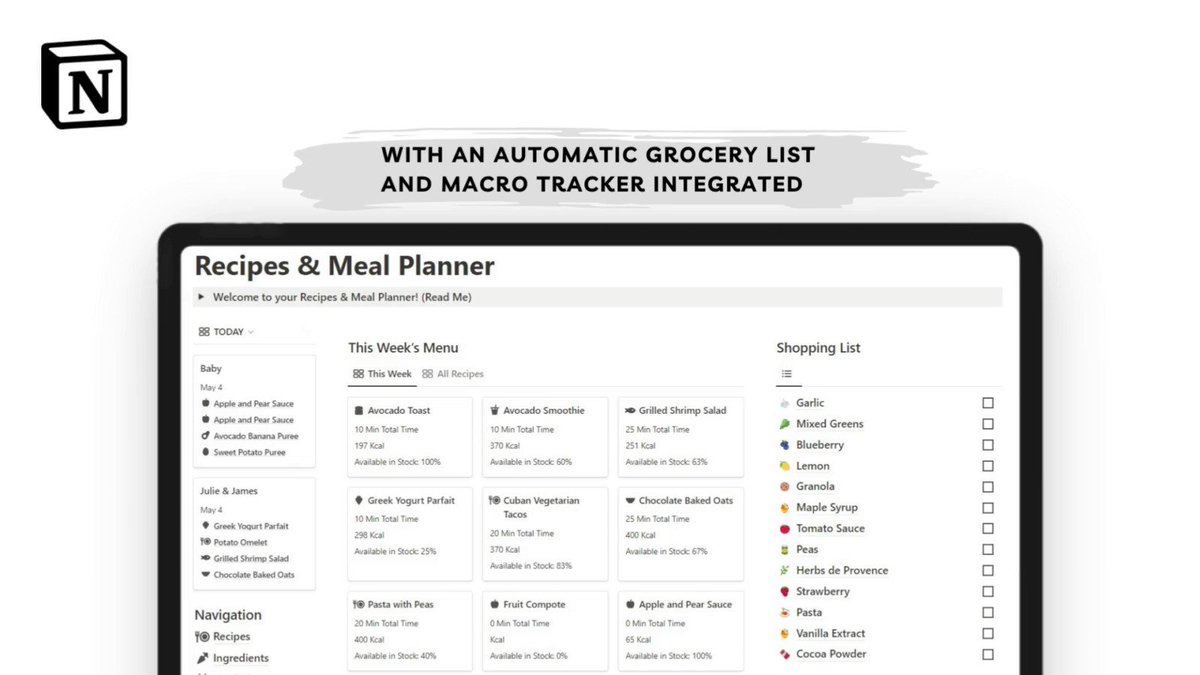 I reduced the time spent on planning cooking, buying groceries, and tracking my macros from 5 hours a week to just 1 hour. My secret? A fully automated Notion Meal Planner that helped me save that precious time. Do you want it? 🚨FREE for 48 hrs (then 8$ forever)🚨 1. Follow 2. Like 3. Reply “Meal” I’ll DM you.
