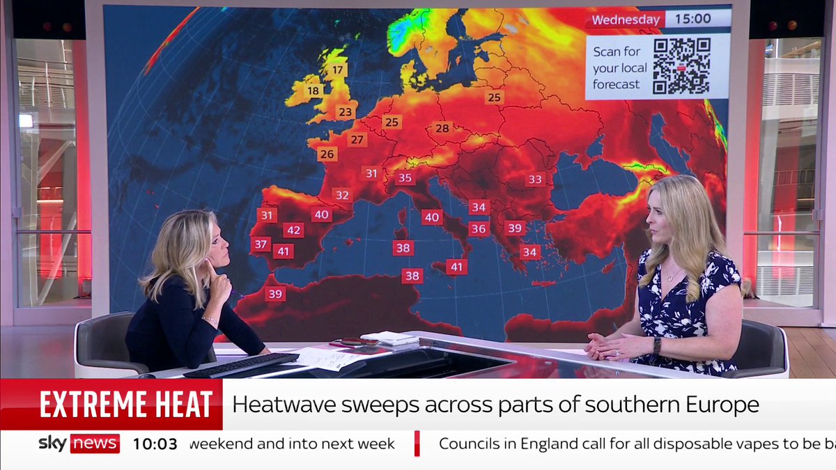 "You won't be able to have the traditional beach holiday, you want to be staying inside". Sky's Kirsty McCabe FRMetS explains how the Cerberus heatwave is likely to "put certain people off travelling". 📺 Sky 501, Virgin 602, Freeview 233 and YouTube