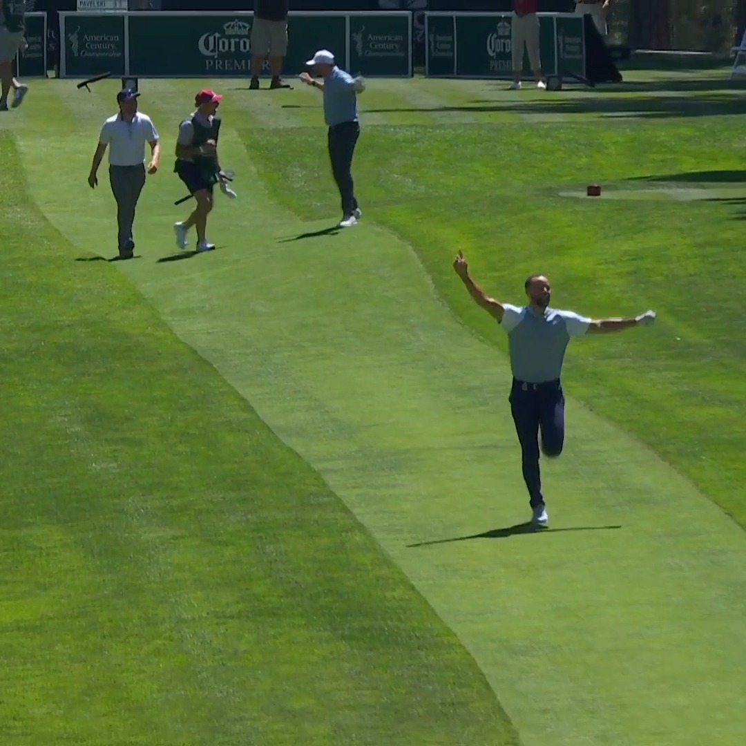 STEPH CURRY HOLE-IN-ONE! 🔥🤯 The first EVER on the 152-yard 7th at the American Century Championship! 📺: @NBC & Peacock