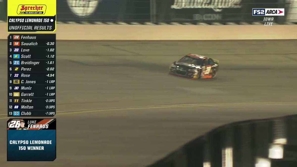 WHAT A RESTART. Retweet to congratulate Luke Fenhaus Racing on his first career ARCA win at Iowa Speedway!