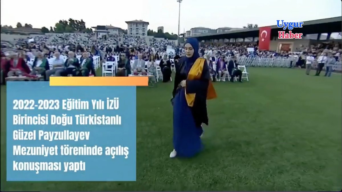 Üniversite birincisi Uygur kızı Güzel Feyzullah mezuniyet konuşmasında, Çin'in Doğu Türkistan’da uyguladığı soykırıma dikkat çekti.